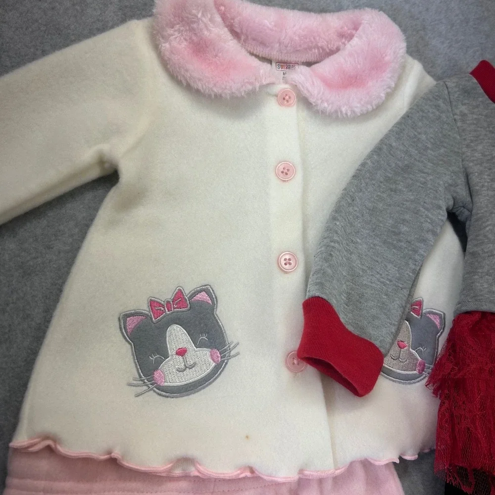 Cat Paris Eiffel Tower Baby Girls Multicolor Swiggles Outfit Lot Fleece 6-9M